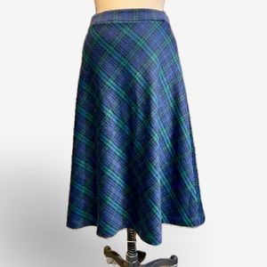 VINTAGE tartan‎ blackwatch plaid a-line midi skirt elastic pull on waist preppy